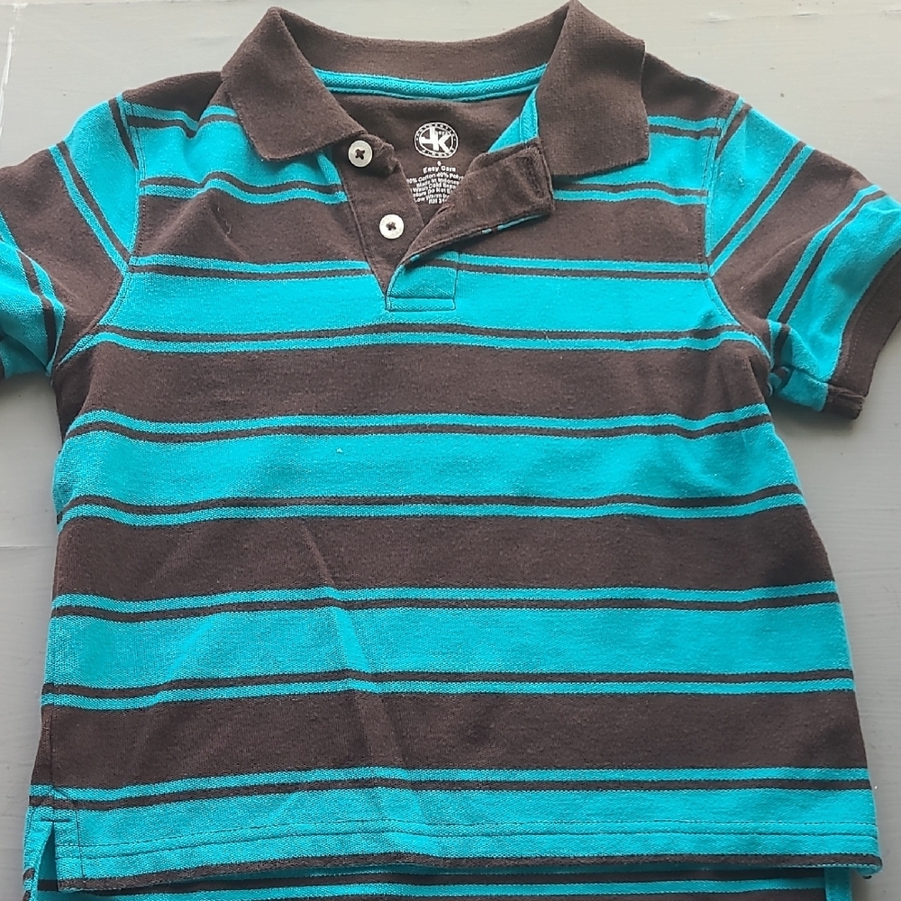 Kids Striped Polo Shirt - Teal and Brown